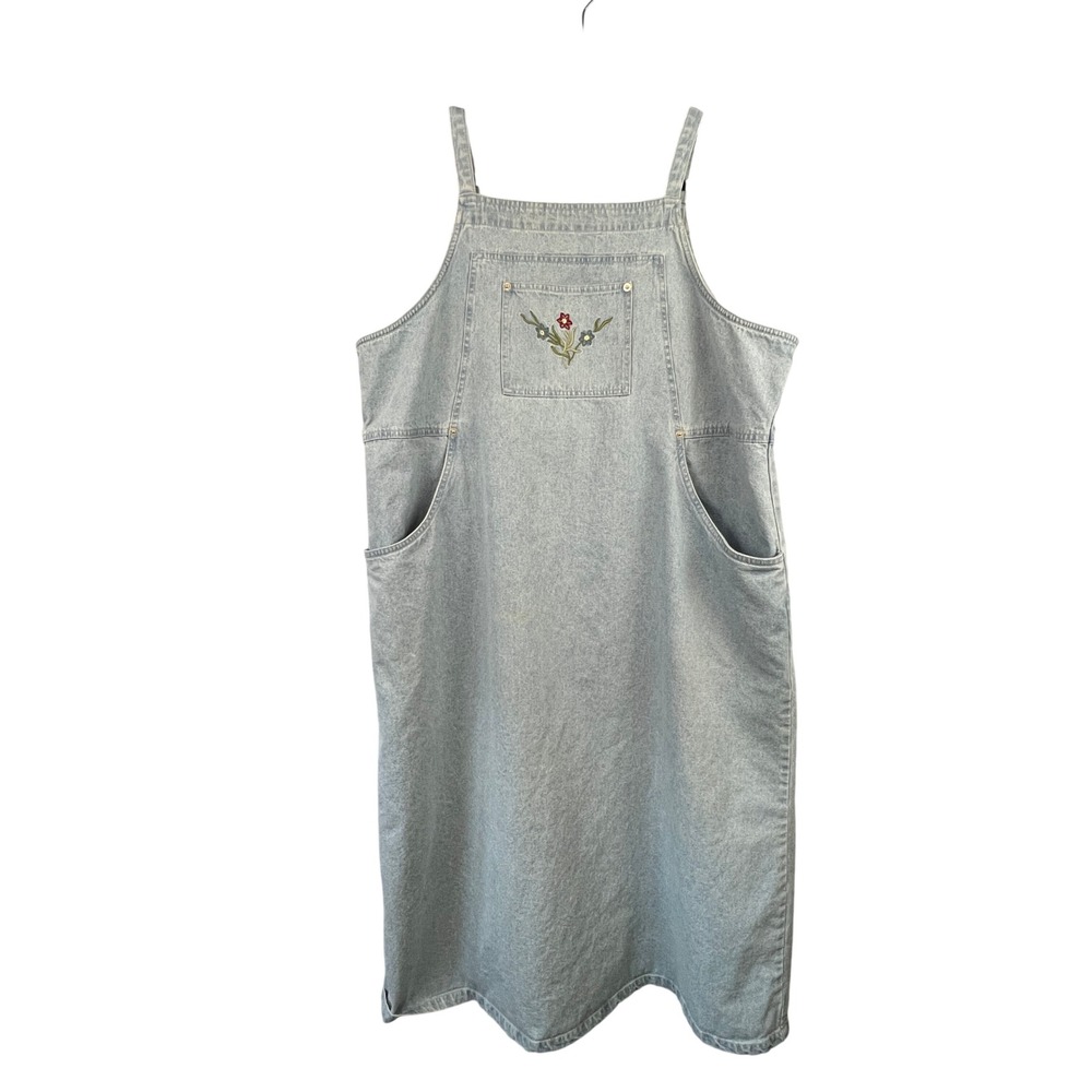 Denim & Co Denim Sleeveless Overall Jumper Maxi Dress Size 1X Modest Cottagecore